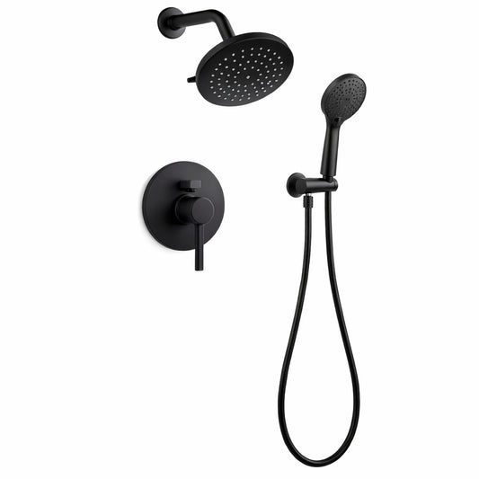 BWE Single Handle 2 Spray Round High Pressure Shower Faucet in Matte Black Valve Included