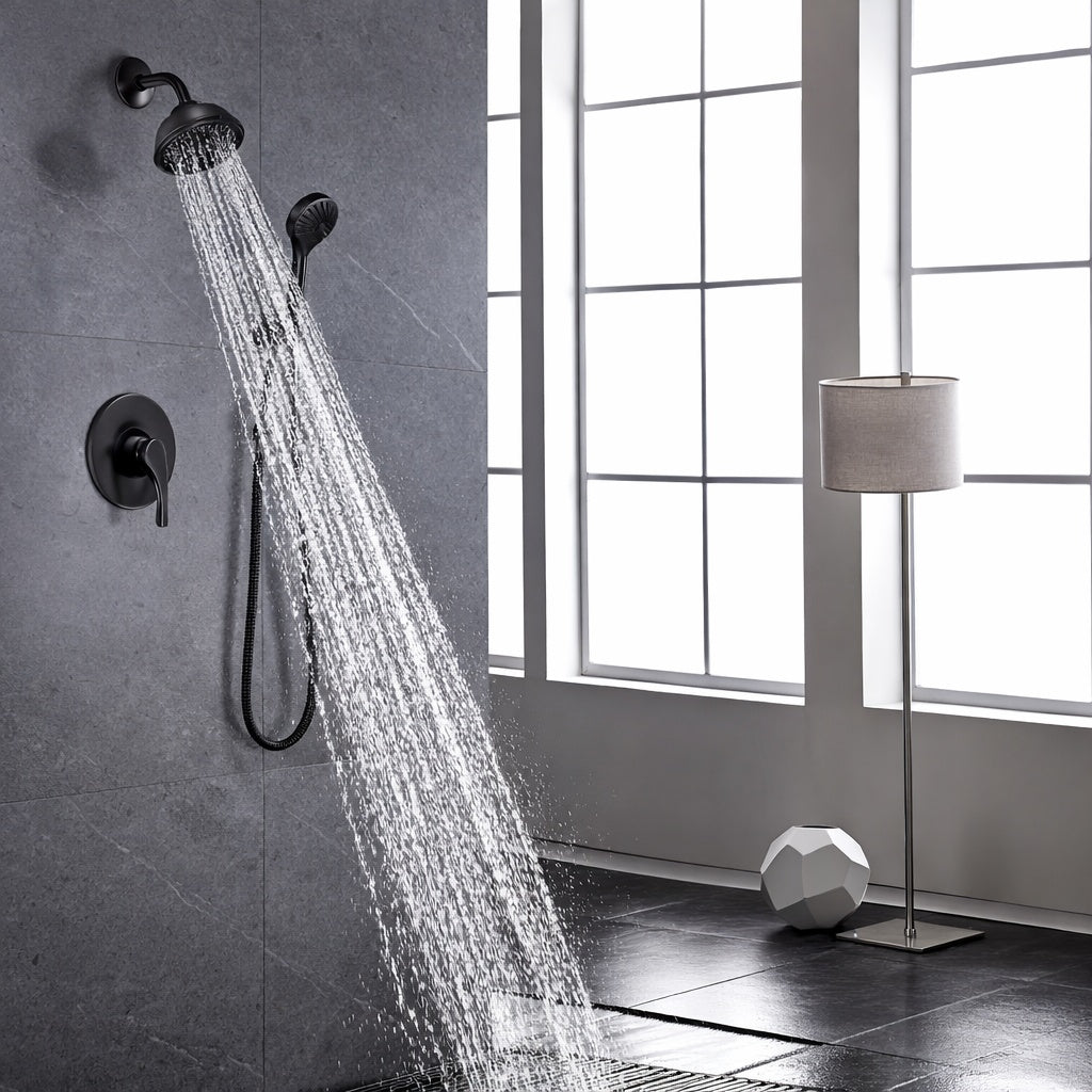 BWE Single Handle 2 Spray Round High Pressure Shower Faucet in Matte Black Valve Included
