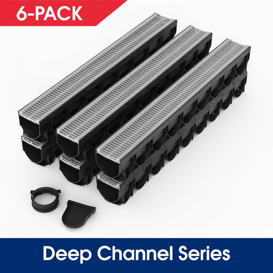 RELN Storm Drain Deep Series 5 in. W x 5.25 in. D x 39.4 in. L Channel Drain Kit with Gray Grate (6-Pack)