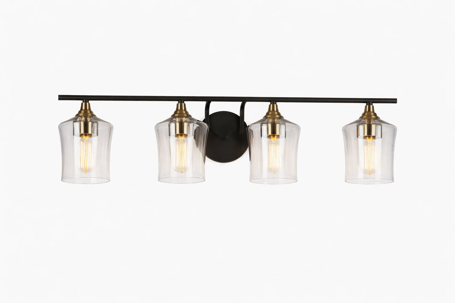 Zevni 20 5 in Modern 4 Light Black Bathroom Vanity Lights Brass Gold Bath Lighting Seeded Glass Shade Wall Sconce