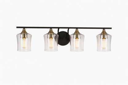 Zevni 20 5 in Modern 4 Light Black Bathroom Vanity Lights Brass Gold Bath Lighting Seeded Glass Shade Wall Sconce