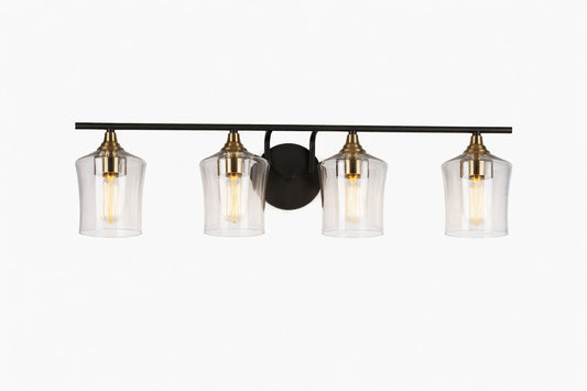 Zevni 20 5 in Modern 4 Light Black Bathroom Vanity Lights Brass Gold Bath Lighting Seeded Glass Shade Wall Sconce