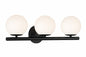 Designers Fountain Crown Heights 25 in 3 Light Matte Black Modern Vanity Light with Etched Opal Glass Shades for Bathrooms D252C 3B MB