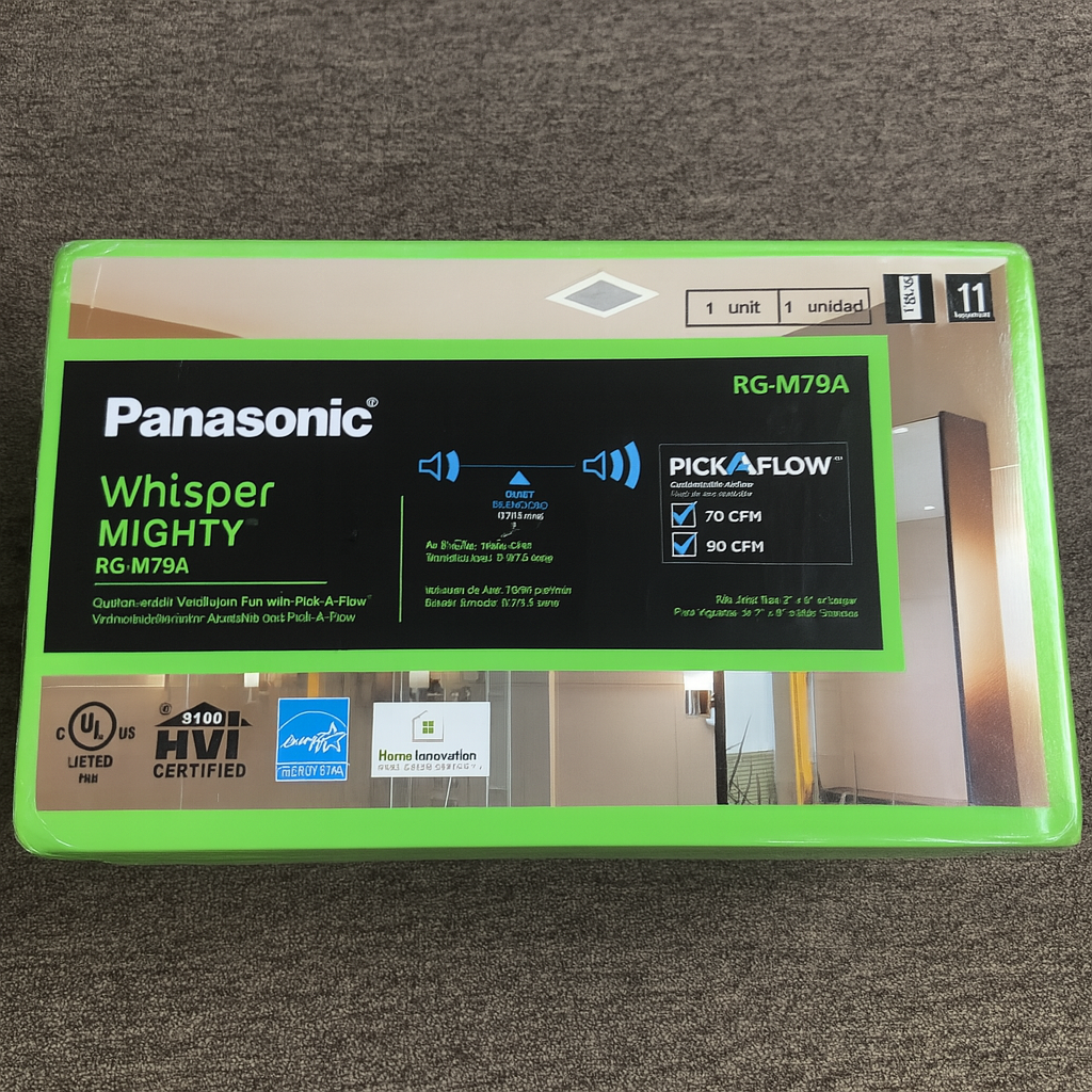 Panasonic Whisper Mighty Pick-A-Flow 70/90 CFM Ceiling/Wall Bathroom Exhaust Fan, Energy Star with 9 in. x 9 in. Grille Footprint