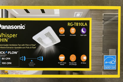 Panasonic WhisperThin DC LED Pick-A-Flow 80 -100 CFM Ceiling/Wall Bathroom Exhaust Fan, 3-3/8 in. Low Profile Housing