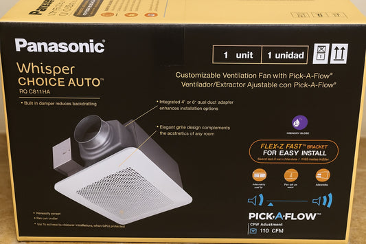 Panasonic Whisper Choice DC Pick-A-Flow 80/110 CFM Ceiling Bathroom Exhaust Fan with Flex-Z Fast Bracket