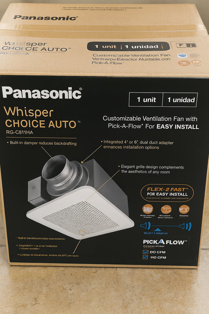 Panasonic Whisper Choice Auto DC Pick-A-Flow 80/110 CFM Ceiling Bathroom Exhaust Fan with Humidity Sense and Flex-Z Fast Bracket