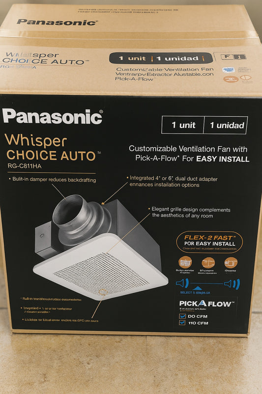 Panasonic Whisper Choice Auto DC Pick A Flow 80 110 CFM Ceiling Bathroom Exhaust Fan with Humidity Sense and Flex Z Fast Bracket