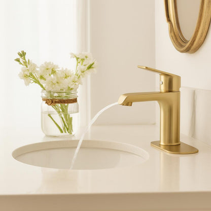 UKISHIRO Single Handle Single Hole Bathroom Faucet with Spot Resistant in Brushed Gold