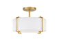 Home Decorators Collection Brookley 14 in. 2-Light Brushed Gold Semi-Flush Mount with White Fabric Shade