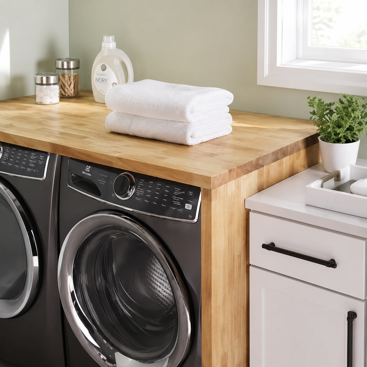 Hampton Bay 4 ft L x 25 in D Unfinished Hevea Solid Wood Butcher Block Countertop with Standard Edge