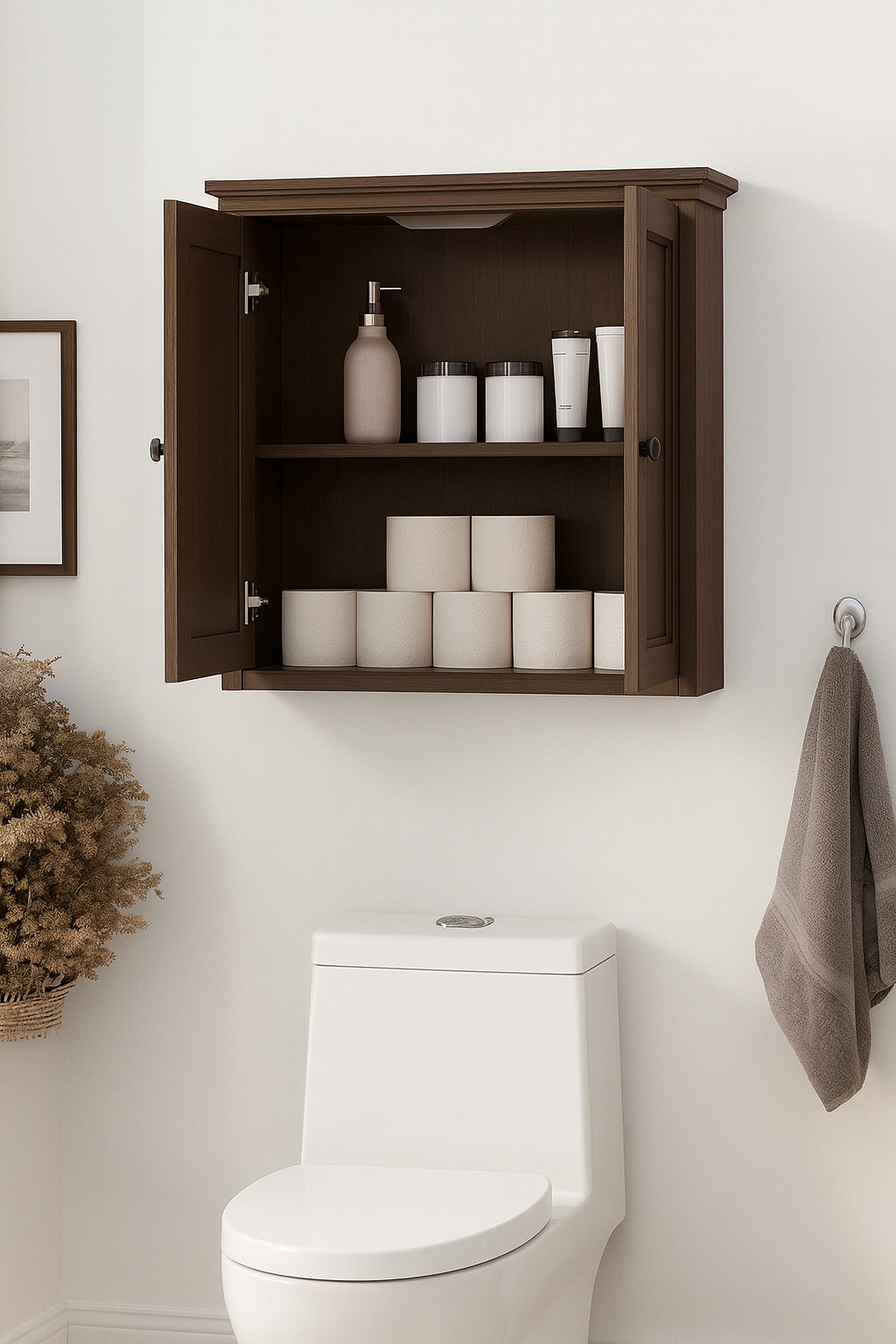 Home Decorators Collection Alster 25 in. W x 26 in. D x 8 in. H Bathroom Storage Wall Cabinet in Brown Oak