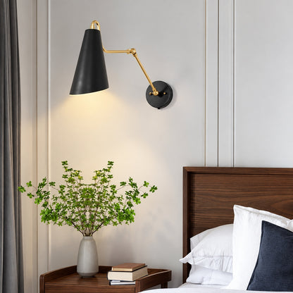Zevni Black DIY Swing Arm Wall Lamp 1 Light Modern Gold Wall Sconce Farmhouse Wall Light Fixture for Bedrooms Hallways