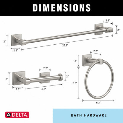 Delta Portwood 3 Piece Bath Hardware Set with 24 in Towel Bar Toilet Paper Holder Towel Ring in Brushed Nickel PWD63 BN R