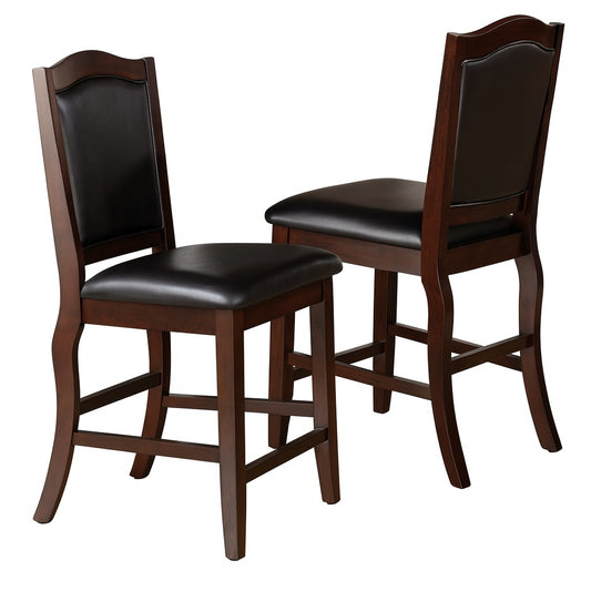 SIMPLE RELAX Dark Brown Solid Wood and Espresso Faux Leather High Chair Set of 2