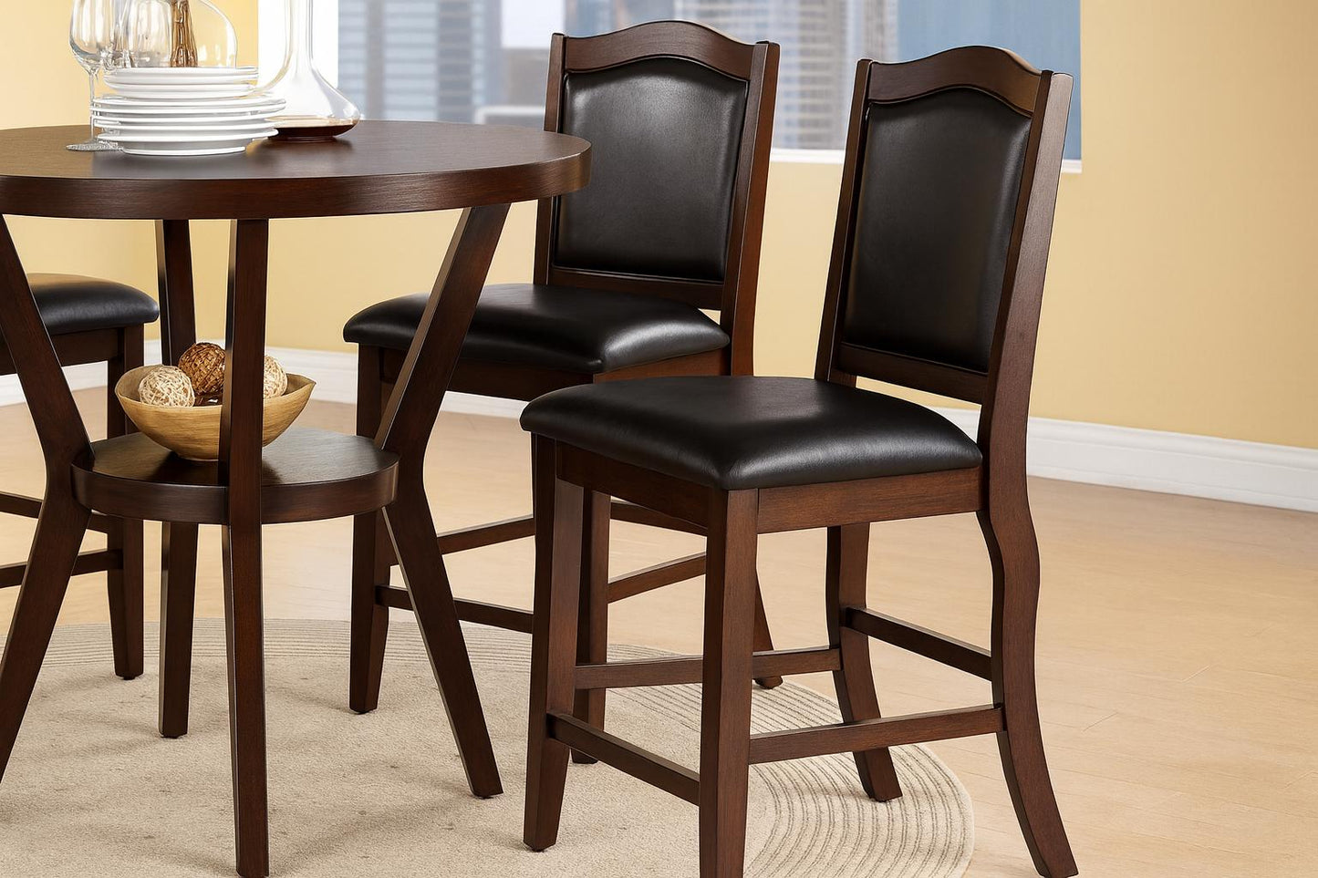 SIMPLE RELAX Dark Brown Solid Wood and Espresso Faux Leather High Chair Set of 2