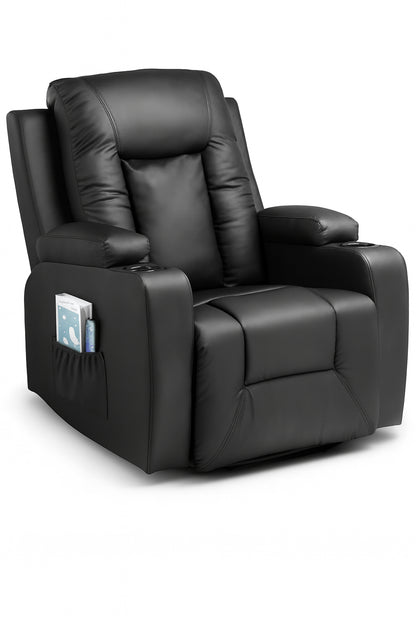 ComHoma Recliner Chair Massage and Heat Swivel Rocker Recliners with Side Pockets, Cup Holders, Black