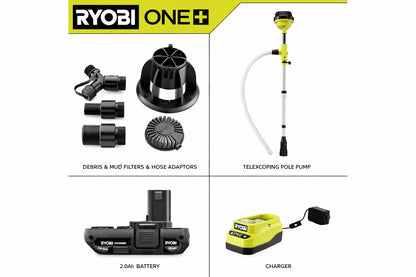 RYOBI ONE 18V Cordless 1 6 HP Telescoping Pole Pump with 2 0 Ah Battery and Charger