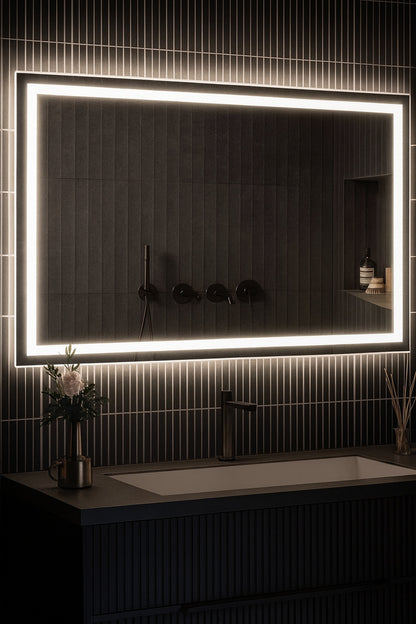 HOMLUX 36 in W x 28 in H Rectangular Frameless LED Light with 3 Color and Anti Fog Wall Mounted Bathroom Vanity Mirror