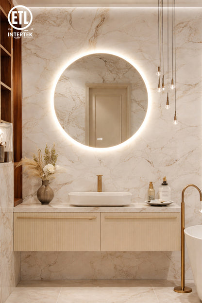 Homlux 36 In W X 36 In H Round Frameless Led Light With 3 Color And Anti Fog Wall Mounted Bathroom Vanity Mirror