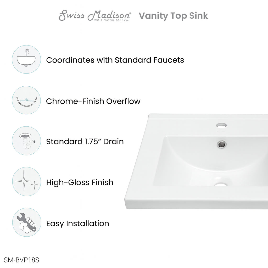 18 13 in W x 18 13 in D Ceramic Square Vanity Top in Glossy White SM BVP18S