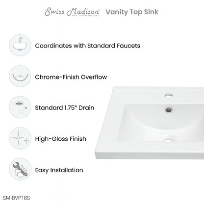 18 13 in W x 18 13 in D Ceramic Square Vanity Top in Glossy White SM BVP18S