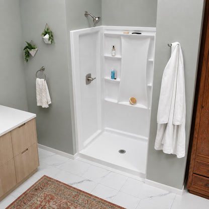 Delta Classic 500 48 in W x 73 25 in H x 34 in D 3 Piece Direct to Stud Alcove Shower Surrounds in High Gloss White B12205 4834 WH