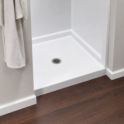 Delta Classic 500 36 in L x 36 in W Alcove Shower Pan Base with Center Drain in High Gloss White B12135 3636 WH