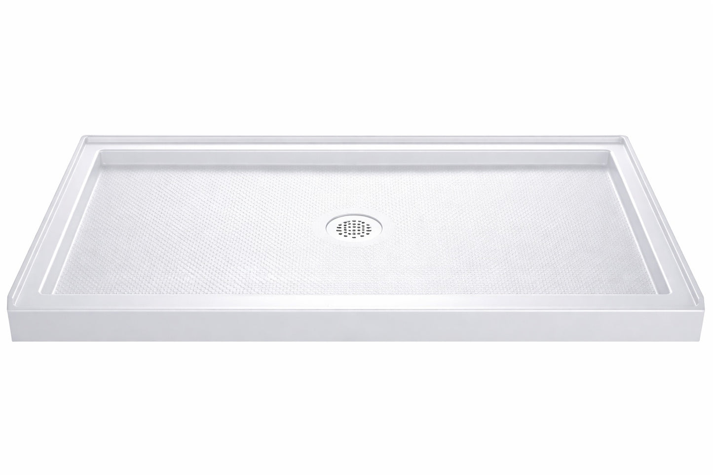 DreamLine SlimLine 60 in x 32 in Single Threshold Alcove Shower Pan Base in White with Center Drain
