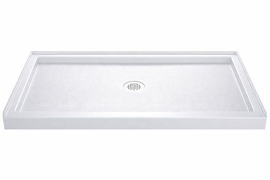 DreamLine SlimLine 60 in x 32 in Single Threshold Alcove Shower Pan Base in White with Center Drain