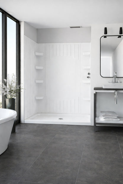 DreamLine SlimLine 60 in x 32 in Single Threshold Alcove Shower Pan Base in White with Center Drain