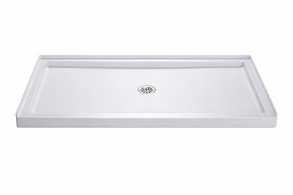 DreamLine SlimLine 60 in x 36 in Single Threshold Alcove Shower Pan Base in White with Center Drain
