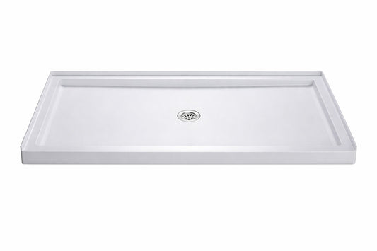 DreamLine SlimLine 60 in x 36 in Single Threshold Alcove Shower Pan Base in White with Center Drain