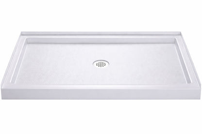 DreamLine SlimLine 60 in x 36 in Single Threshold Alcove Shower Pan Base in White with Center Drain