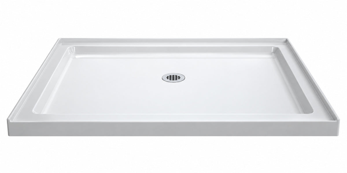 DreamLine SlimLine 48 in x 36 in Single Threshold Alcove Shower Pan Base in White with Center Drain DLT 1136480