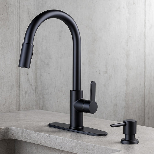 Paulina Single-Handle Pull-Down Sprayer Kitchen Faucet with TurboSpray, FastMount, Soap Dispenser in Matte Black