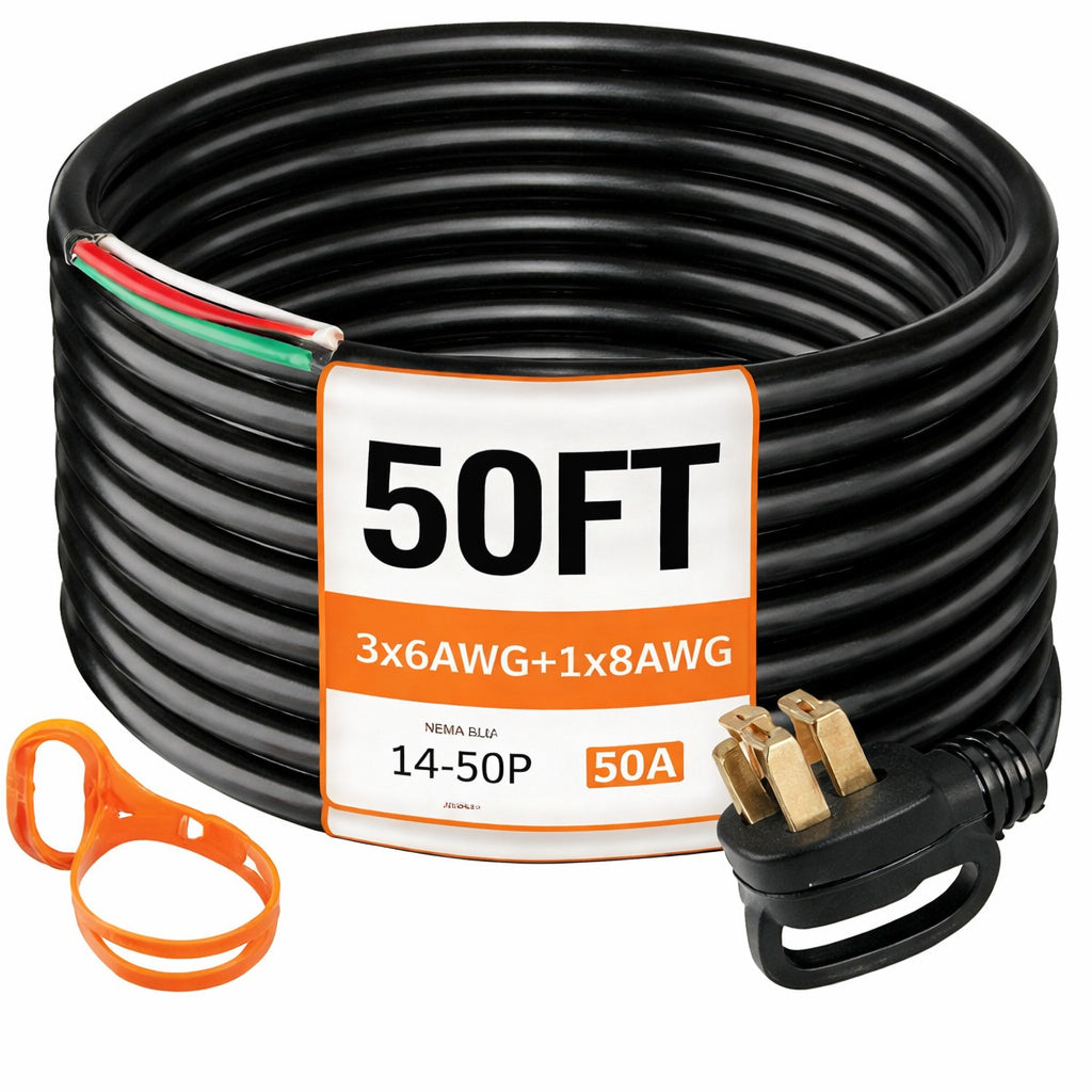 Vevor 50 Ft 50 Amp Rv Extension Cord Premium Power Cord Rv Wire Diameter Extension Cord 6 Wire Gauge Rv Cord