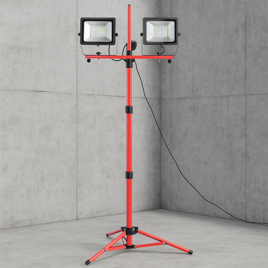 Work Light Waterproofed 10000 Lumen Dual head LED Jobsite Lighting with Adjustable and Foldable Tripod Stand TGDMCLED10000L61XV1