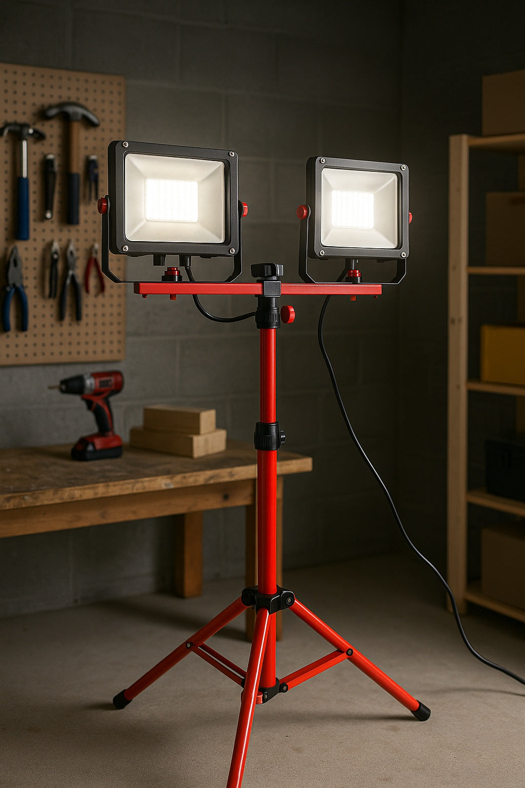 Work Light Waterproofed 10000 Lumen Dual head LED Jobsite Lighting with Adjustable and Foldable Tripod Stand TGDMCLED10000L61XV1