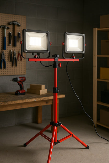 Work Light Waterproofed 10000 Lumen Dual head LED Jobsite Lighting with Adjustable and Foldable Tripod Stand TGDMCLED10000L61XV1