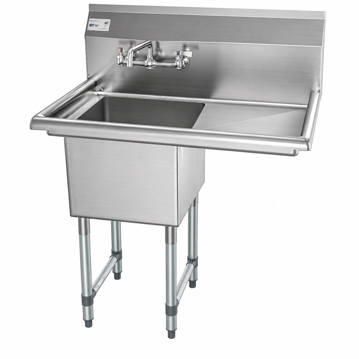 Koolmore 1 Compartment Stainless Steel NSF Commercial Kitchen Prep and Utility Sink with 1 Right Drainboard and Faucet 1CSS 1DB F