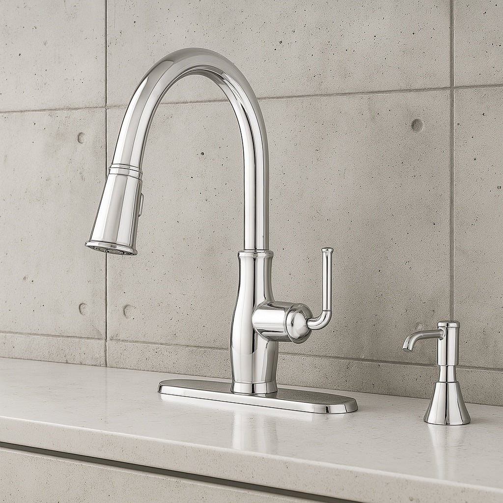 Glacier Bay Kagan Chrome 15 in H Pull Down Sprayer Kitchen Faucet with 360 Swivel Spout