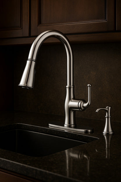 Glacier Bay Kagan Chrome 15 in H Pull Down Sprayer Kitchen Faucet with 360 Swivel Spout