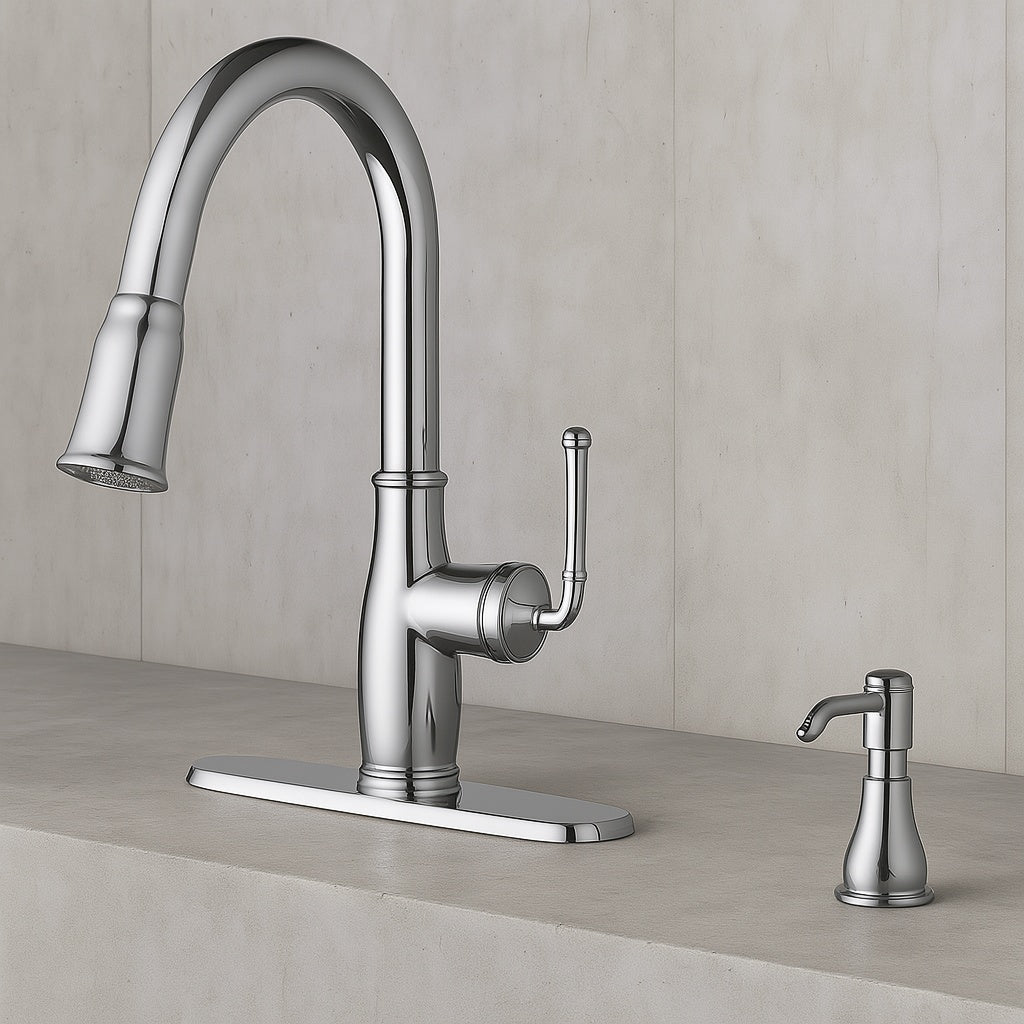 Kagan Stainless Steel 15 in. H Pull Down Sprayer Kitchen Faucet with 360Ã‚Â° Swivel Spout