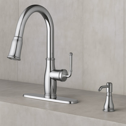Kagan Stainless Steel 15 in. H Pull Down Sprayer Kitchen Faucet with 360Ã‚Â° Swivel Spout