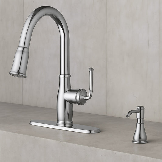 Kagan Stainless Steel 15 in. H Pull Down Sprayer Kitchen Faucet with 360Ã‚Â° Swivel Spout