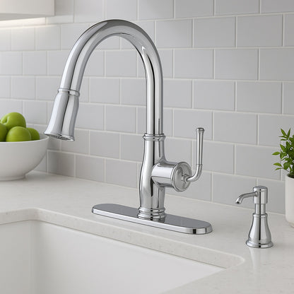 Kagan Stainless Steel 15 in. H Pull Down Sprayer Kitchen Faucet with 360Ã‚Â° Swivel Spout