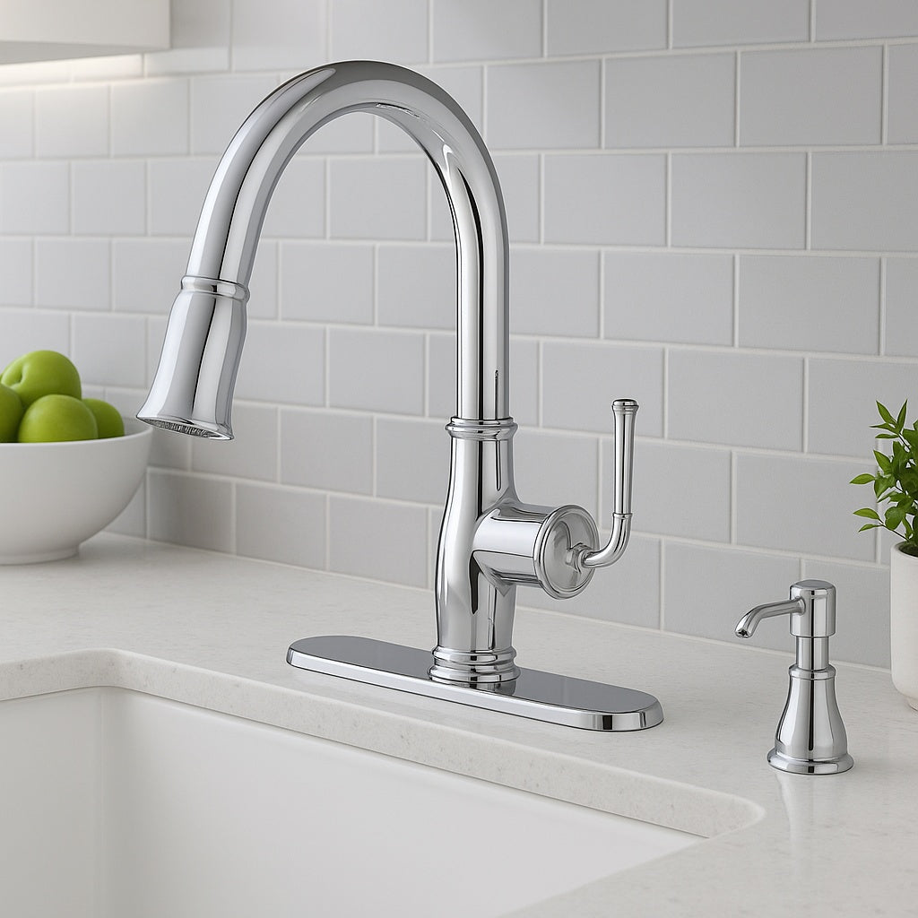 Glacier Bay Kagan Stainless Steel 15 in. H Pull Down Sprayer Kitchen Faucet with 360Â° Swivel Spout