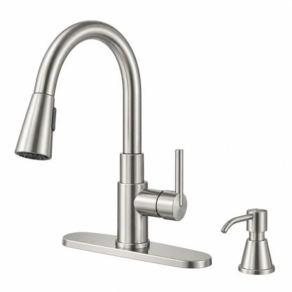 Glacier Bay Kagan Stainless Steel 15 in H Pull Down Sprayer Kitchen Faucet with 360 Swivel Spout 21 K153KSS GB