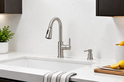 Glacier Bay Kagan Stainless Steel 15 in H Pull Down Sprayer Kitchen Faucet with 360 Swivel Spout 21 K153KSS GB